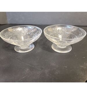 Vintage Weston Cut Etched Floral Crystal Dessert Dishes 2ct.